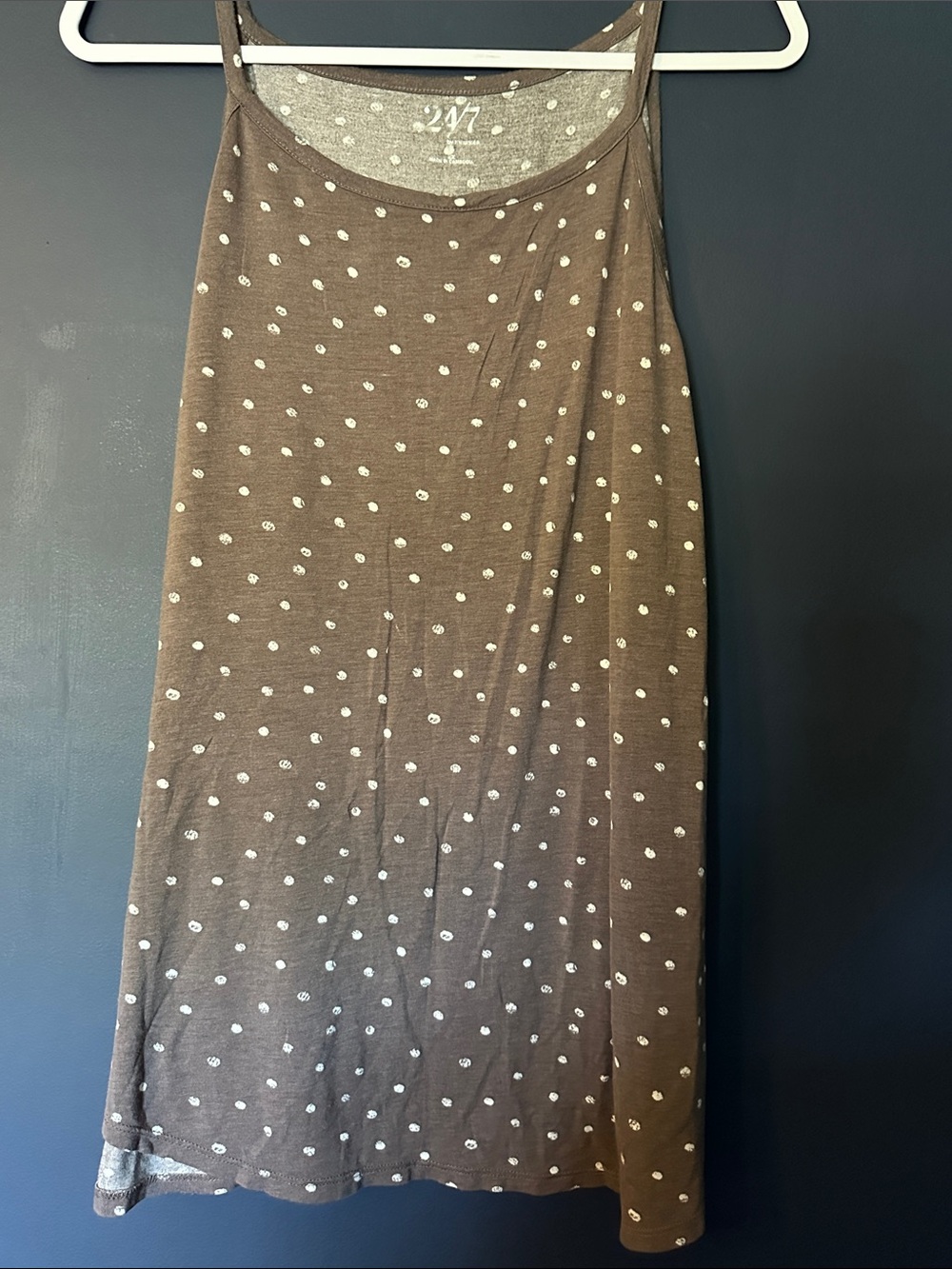24/7 Comfort Apparel Brown Polka Dot Tank Top